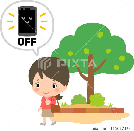 スマホの電源を切って公園を散歩する女性 スマホの電源を切って公園を散歩する女性 115077328