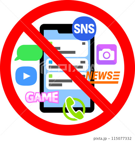 スマホとアプリ禁止のマーク、デジタルデトックス 115077332