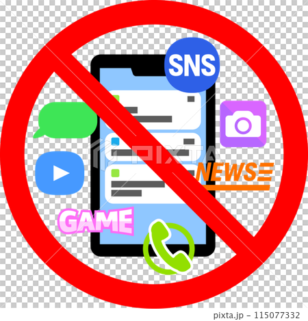 スマホとアプリ禁止のマーク、デジタルデトックス 115077332