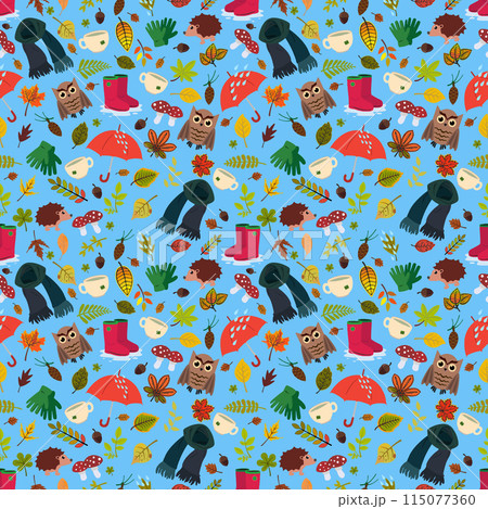 Autumn, rains, rubber boots, leaves, seamless pattern Autumn, rains, rubber boots, leaves, seamless pattern 115077360