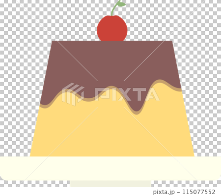 Caramel pudding with cherries on a plate Caramel pudding with cherries on a plate 115077552