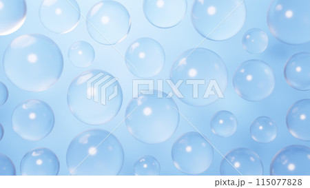 青背景に複数の水玉の背景素材。3D(横長) 青背景に複数の水玉の背景素材。3D(横長) 115077828