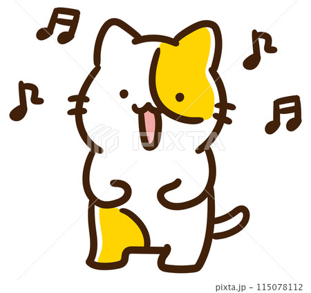 お腹に手をあてて歌を歌うかわいいねこのキャラクターのデフォルメイラスト お腹に手をあてて歌を歌うかわいいねこのキャラクターのデフォルメイラスト 115078112