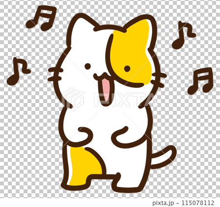 お腹に手をあてて歌を歌うかわいいねこのキャラクターのデフォルメイラスト お腹に手をあてて歌を歌うかわいいねこのキャラクターのデフォルメイラスト 115078112