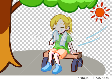 Blonde girl resting in the shade Blonde girl resting in the shade 115078430
