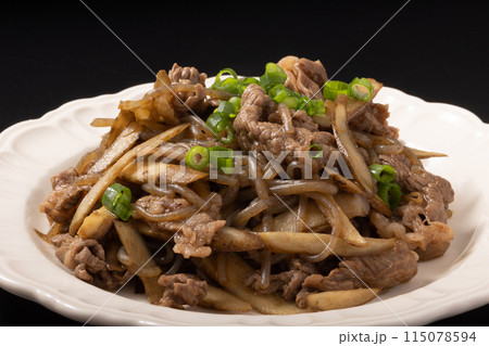 ごぼうと牛肉とコンニャクの炒め煮 115078594