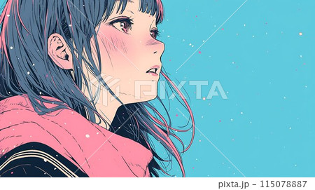 真剣な眼差しの女子学生　冬の背景　AI 115078887