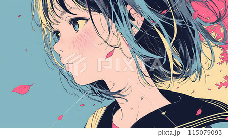 真剣な眼差しの女子学生　秋の背景　AI 115079093