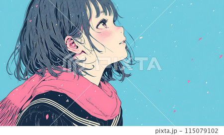 真剣な眼差しの女子学生　冬の背景　AI 115079102