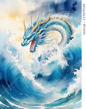 海神 綿津見 水龍 龍神 青龍 スピリチュアル 開運 イラスト アートの