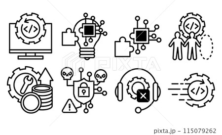 2025年の崖が示すの課題のアイコンセット。 115079262