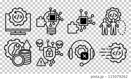 2025年の崖が示すの課題のアイコンセット。 115079262