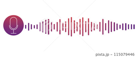 Sound record wave, talk, voice chat, phone app screen, audio player button isolated on white background. Simple media equalizer, podcast decibel sound track. 115079446