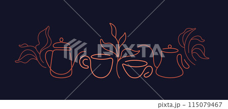 Green tea, leaves and cups logo Vector line symbol 115079467