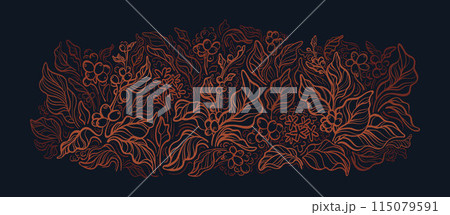 Coffee farm plantation Vector sketch branch, grain Coffee farm plantation Vector sketch branch, grain 115079591