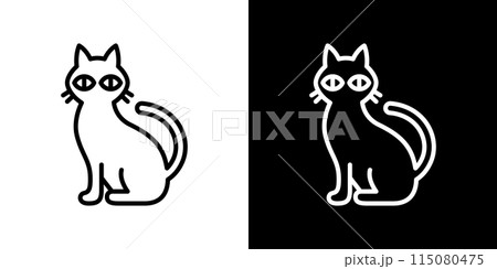 シンプルな黒猫の線画ベクターアイコン 115080475