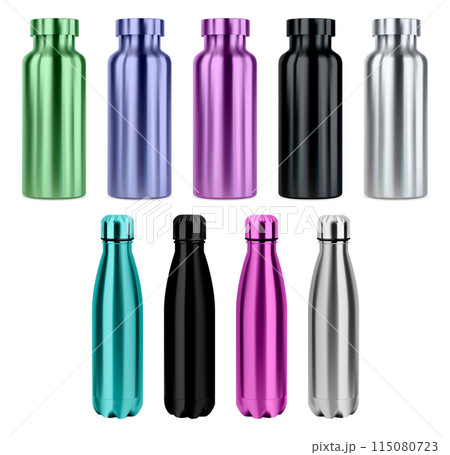 Steel water bottle mockup. Reusable sport thermo bottle 115080723