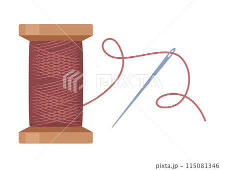 Sewing needle with red thread. Accessory for tailoring. Vector. 115081346