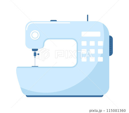 Modern sewing machine. Handmade equipment for dressmaking. Accessory for sewing. Vector illustration. 115081360