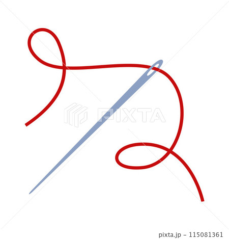 Sewing needle with red thread. Accessory for tailoring. Vector. 115081361