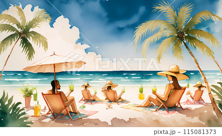 Tropical Serenity by the Shore. Generative Ai. 115081373