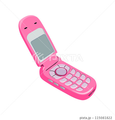Cool pink retro flip mobile phone isolated on a white background.  115081822