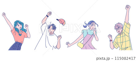 元気にガッツポーズするアニメ風の若い男子学生と女子学生 元気にガッツポーズするアニメ風の若い男子学生と女子学生 115082417