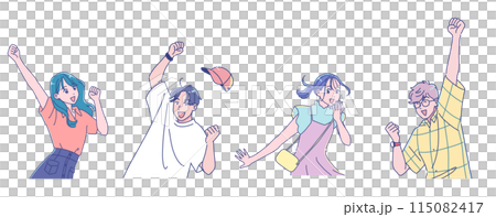 元気にガッツポーズするアニメ風の若い男子学生と女子学生 元気にガッツポーズするアニメ風の若い男子学生と女子学生 115082417