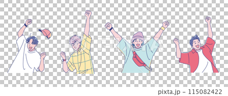 An anime-style young male student vigorously posing his fist in the air 115082422