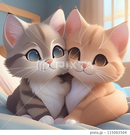 愛しくくっつき合う仲良し猫ちゃん 115083504