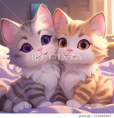 愛しくくっつき合う仲良し猫ちゃん 115083507