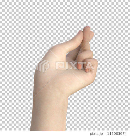 指パッチン 左手の指をパチンと鳴らして音を出すポーズ  女性のハンドパーツの3Dイラスト 指パッチン 左手の指をパチンと鳴らして音を出すポーズ  女性のハンドパーツの3Dイラスト 115083674