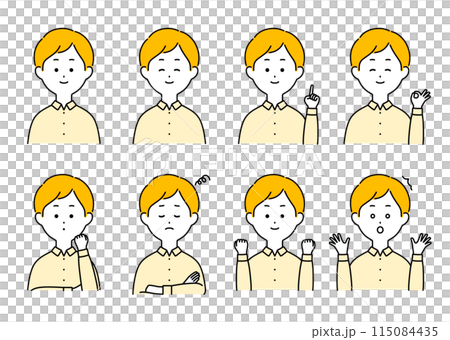 シンプルな男性の表情・ポーズセットイラスト シンプルな男性の表情・ポーズセットイラスト 115084435