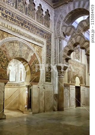Interior with column of Mezquita mosque cathedral of Cordoba. Cordoba, Spain - June 14, 2016 115084459