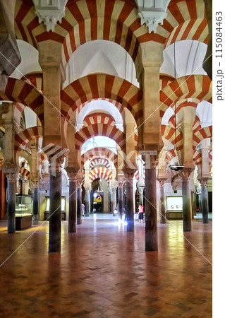 Interior with column of Mezquita mosque cathedral of Cordoba. Cordoba, Spain - June 14, 2016 115084463
