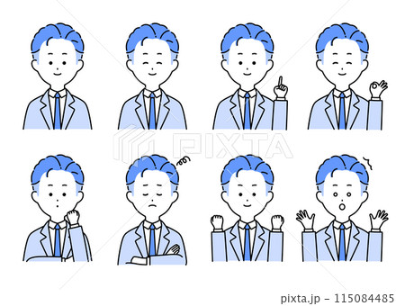 スーツの男性の表情・ポーズセットイラスト スーツの男性の表情・ポーズセットイラスト 115084485