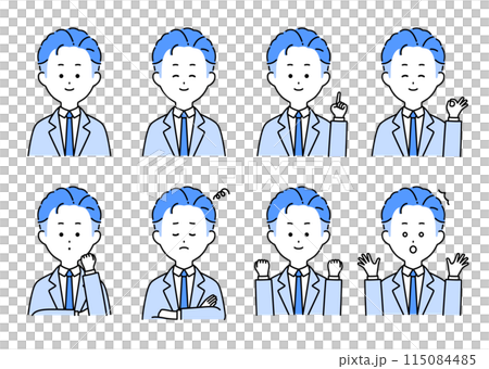 スーツの男性の表情・ポーズセットイラスト スーツの男性の表情・ポーズセットイラスト 115084485