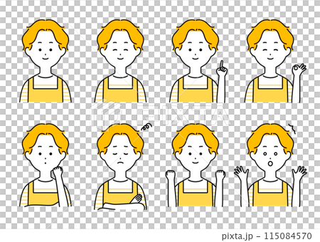 エプロンの男性の表情・ポーズセットイラスト 115084570