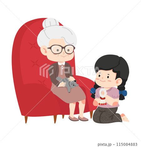 KId Pay respect and give Thai traditional jasmine garland to mother KId Pay respect and give Thai traditional jasmine garland to mother 115084883