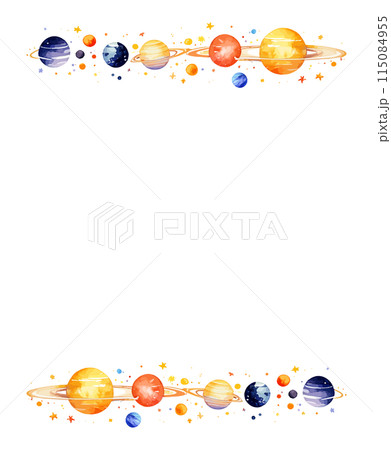 宇宙に浮かぶ惑星の水彩イラストフレーム Generative AI 115084955