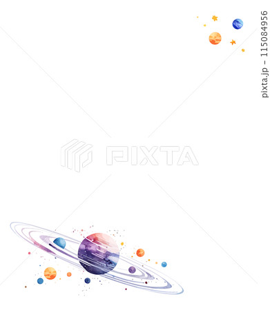 宇宙に浮かぶ惑星の水彩イラストフレーム Generative AI 115084956