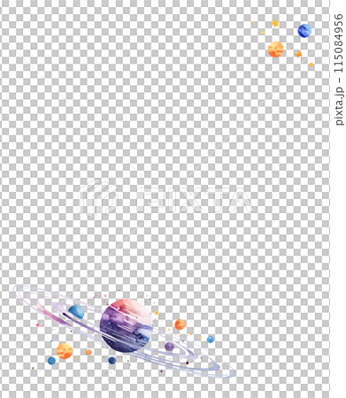 宇宙に浮かぶ惑星の水彩イラストフレーム Generative AI 115084956