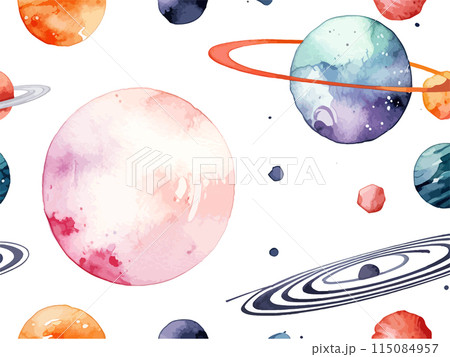 宇宙に浮かぶ惑星の水彩イラスト Generative AI 115084957
