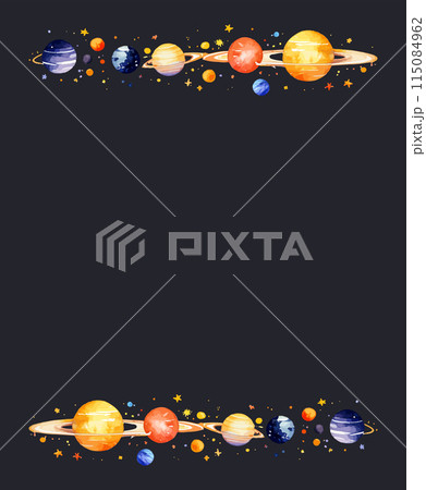 宇宙に浮かぶ惑星の水彩イラストフレーム Generative AI 115084962