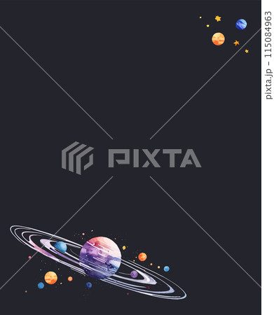 宇宙に浮かぶ惑星の水彩イラストフレーム Generative AI 115084963