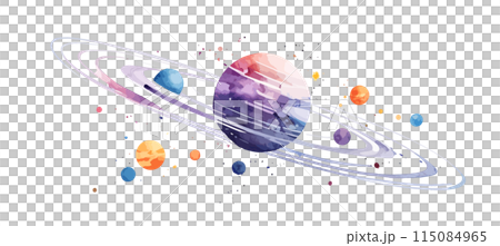 宇宙に浮かぶ惑星の水彩イラスト Generative AI 115084965