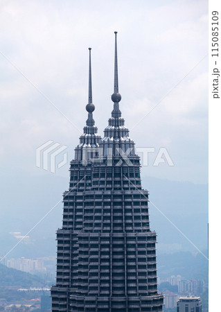 Aerial view of the top of the Petronas Tower in Kuala Lumpur 115085109