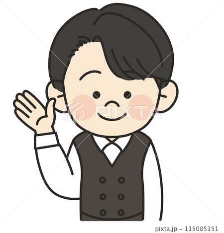 男性バリスタが手を挙げているイラスト 115085151