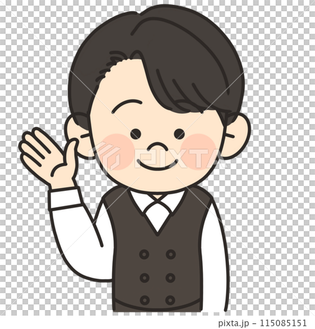 男性バリスタが手を挙げているイラスト 115085151