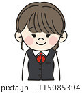 赤いスカーフをつけて制服を着た若い事務員の女性が正面を向いているイラスト 115085394